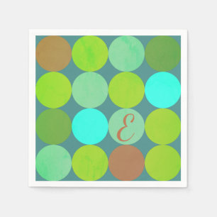 Limegroene Teal Turquoise & Roestige Cirkels Monog Servetten