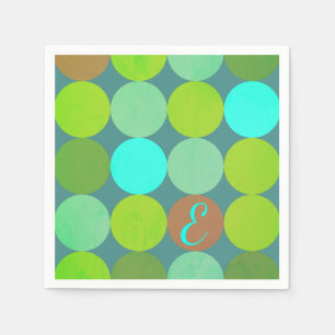 Limegroene Teal Turquoise & Roestige Cirkels Monog Servetten