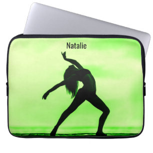 Limegroene & Zwarte Dans Laptophoes met Naam Laptop Sleeve
