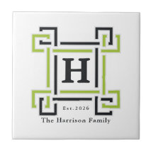 Limegroene Zwarte Griekse Sleutel Monogram Familie