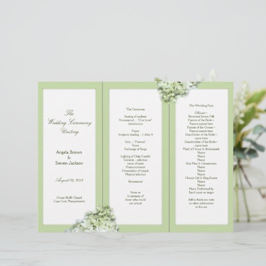 Limelight Green Hydrangea Folded Program Sjabloon (Staand voorkant)