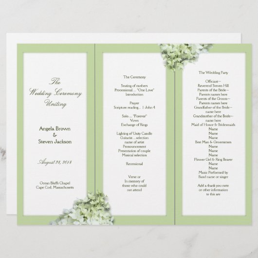 Limelight Green Hydrangea Folded Program Sjabloon (Voorkant / Achterkant)