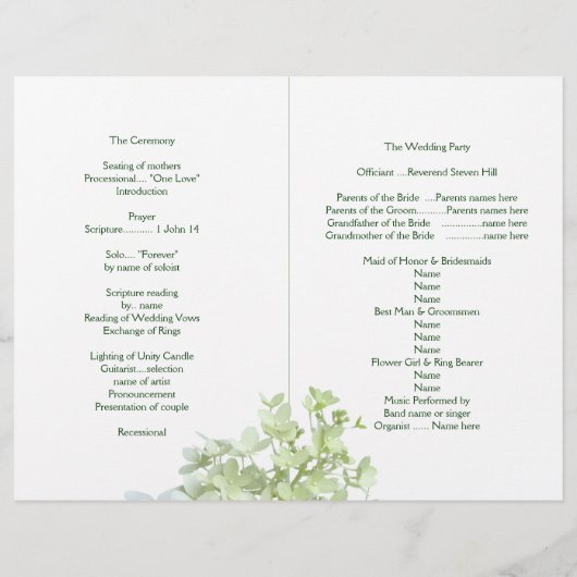 Limelight White Folded Wedding Program Sjabloon (Achterkant)