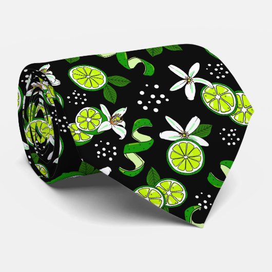 Limes en bloemen Citrusvruchten Patroon Stropdas (Opgerold)