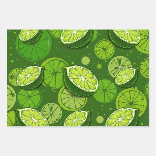 Limes in drie verschillende greens inpakpapier vel (Voorkant)