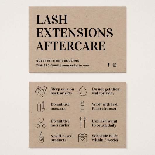 Limite minimale des extensions Eyelash Lash Carte  (Devant & derrière)
