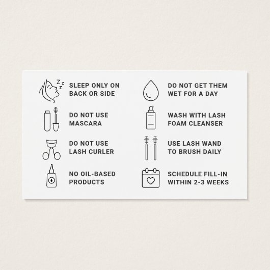 Limite minimale des extensions Eyelash Lash Carte (Dos)