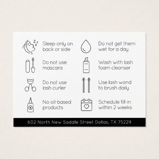 Limite minimale des extensions Eyelash Lash Carte (Dos)