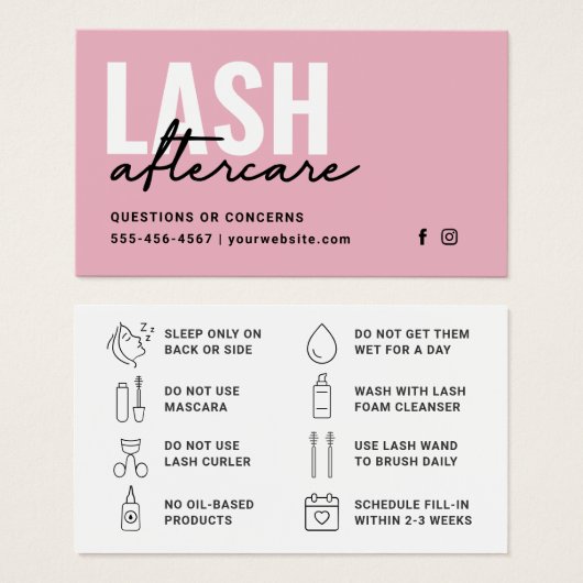 Limite minimale des extensions Eyelash Lash Carte  (Devant & derrière)
