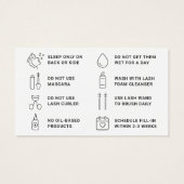 Limite minimale des extensions Eyelash Lash Carte  (Dos)