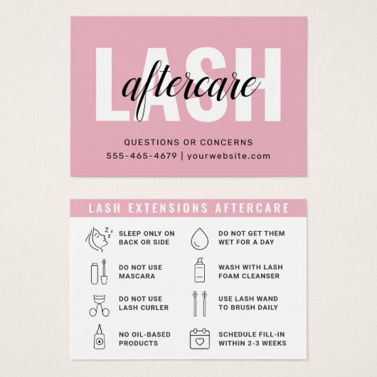 Limite minimale des extensions Eyelash Lash Carte  (Devant & derrière)