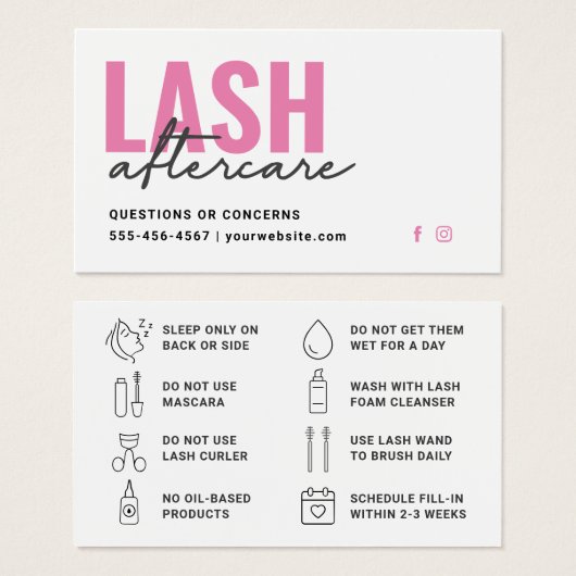 Limite minimale des extensions Eyelash Lash Carte  (Devant & derrière)