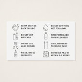 Limite minimale des extensions Eyelash Lash Carte  (Dos)