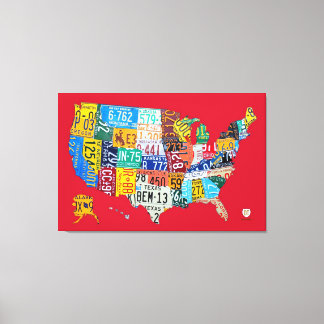 Limited Edition Licentie Bord Kaart van USA Canvas Afdruk