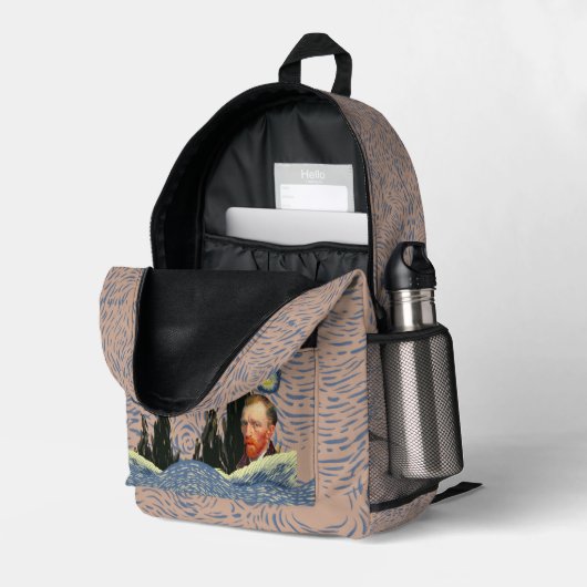 Limited Edition Van Gogh Starry Night Backpack: Pe Bedrukte Rugzak (Achterkan Hoek Rechts (Open))
