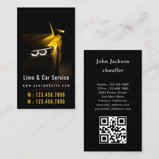 Limo & Car Service Moderne Gouden Limousine QR-cod Visitekaartje (Voorkant / Achterkant)