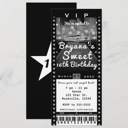 Limo in City Black & White Party Invitation de bil (Devant / Derrière)