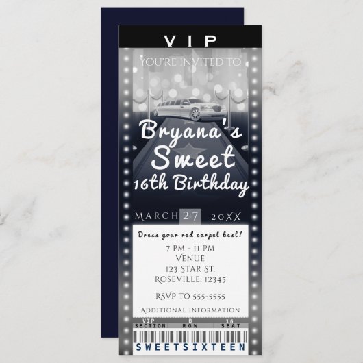 Limo in de City Night VIP Party Ticket Uitnodiging (Voorkant / Achterkant)