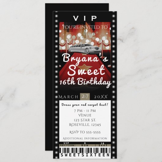 Limo in de City Night VIP Party Ticket Uitnodiging (Voorkant / Achterkant)