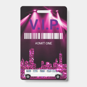 Limo Pas Party Pas, VIP, Uitnodiging, glitters Badge