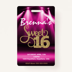Limo Pass Party Pass, VIP, Sweet 16 glitter Badge