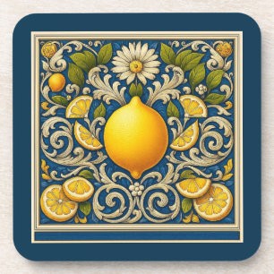 Limoen Amalfi Blauw Mediterrane Art Nouveau Bier Onderzetter