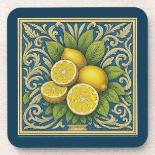 Limoen Amalfi Blauw Mediterrane Art Nouveau Bier Onderzetter
