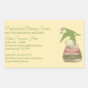 Limoen Beige Green Maid Spray Flower Cleaning Rechthoekige Sticker