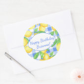 Limoen Blauw Wit Gingham Op Maat Ronde Sticker (Envelop)