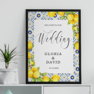 Limoen Blauwe Tegels Welkom Huwelijk Poster