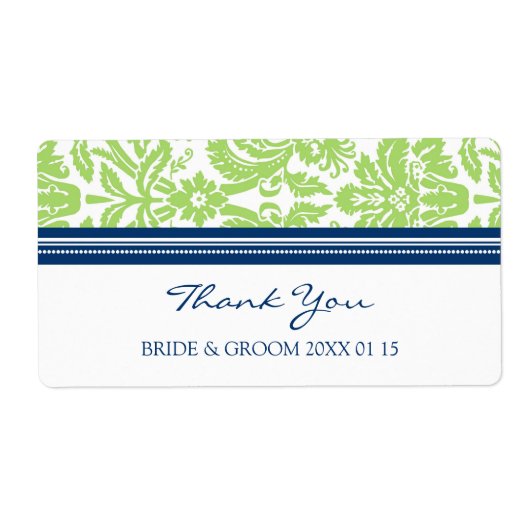 Limoen Blue Damask Trouwlabels Etiket (Voorkant)