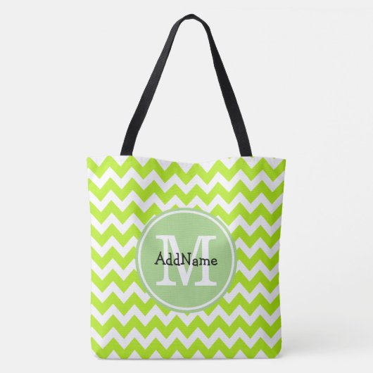 Limoen Chevron, Aangepaste monogram Persoonlijke n Tote Bag (Achterkant)