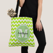 Limoen Chevron, Aangepaste monogram Persoonlijke n Tote Bag (Dichtbij)