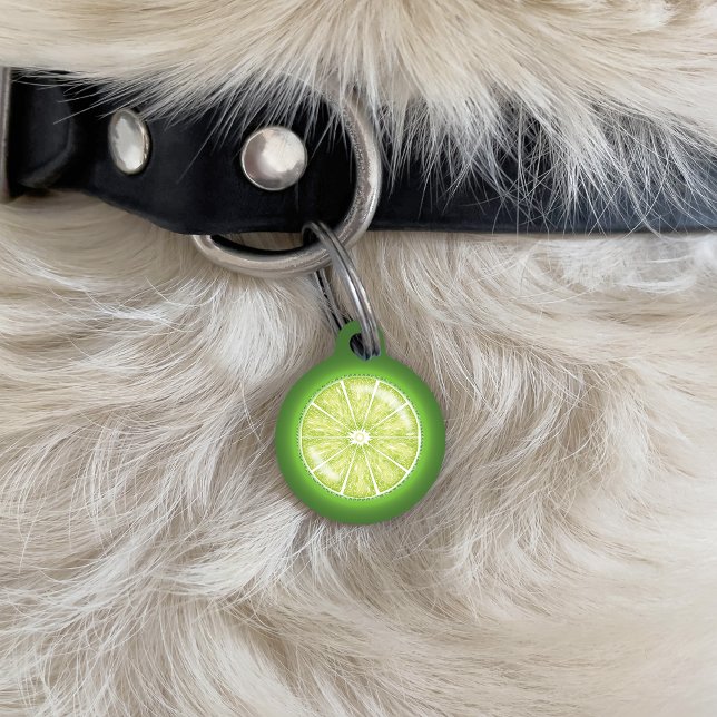 Limoen Citrus Fruit Slice Met Pet's Custom Info Huisdierpenning (Creator heeft geüpload)