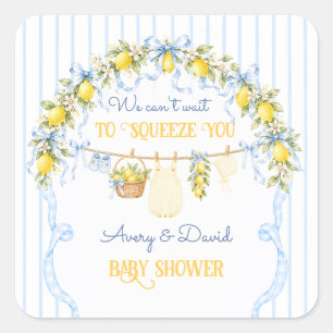 Limoen Citrus Knijp Baby Shower Jongenskleren Boog Vierkante Sticker