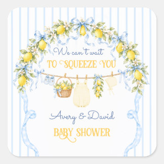 Limoen Citrus Knijp Baby Shower Jongenskleren Boog Vierkante Sticker
