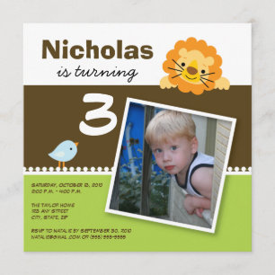 Limoen Custom Lion & Birdie Birthday Party Invite Kaart