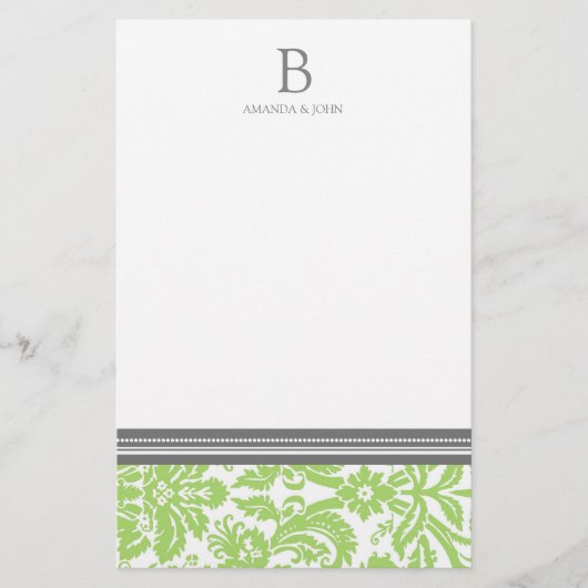Limoen Damask Wedding Monogram Stationery Briefpapier (Voorkant)