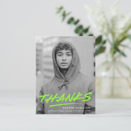 Limoen Dashed Modern Foto Afstuderen Dank u Briefkaart (Staand voorkant)