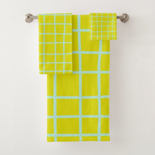 Limoen en Aqua Abstract Net Lines Patroon Bad Handdoek (Insitu)