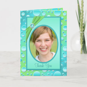 Limoen en Aqua Polka Dot bedankkaart met foto