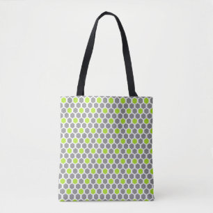 Limoen- en grijs hexagonpatroon tote bag