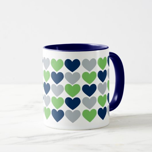 Limoen en Navy Blue Hearts Coffee Mok (Voorkant rechts)