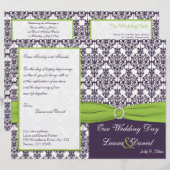 Limoen- en Paars-Damask Wedding-programma (Voorkant / Achterkant)