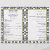 Limoen- en Paars-Damask Wedding-programma (Achterkant)