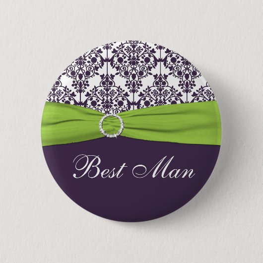 Limoen en Paarse Damask Best Man Pin Ronde Button 5,7 Cm (Voorkant)