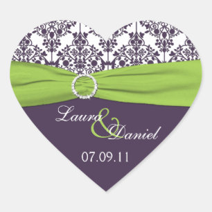 Limoen en Paarse Damask Heart Shape Sticker