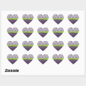 Limoen en Paarse Damask Heart Shaped Sticker (Vel)