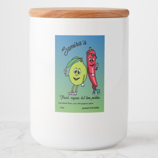 Limoen en Pepper Pals Grappige Cartoon Limoen augu Voedselcontainer Etiket (Voorkant)
