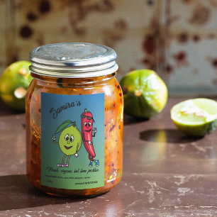 Limoen en Pepper Pals Grappige Cartoon Limoen augu Voedselcontainer Etiket